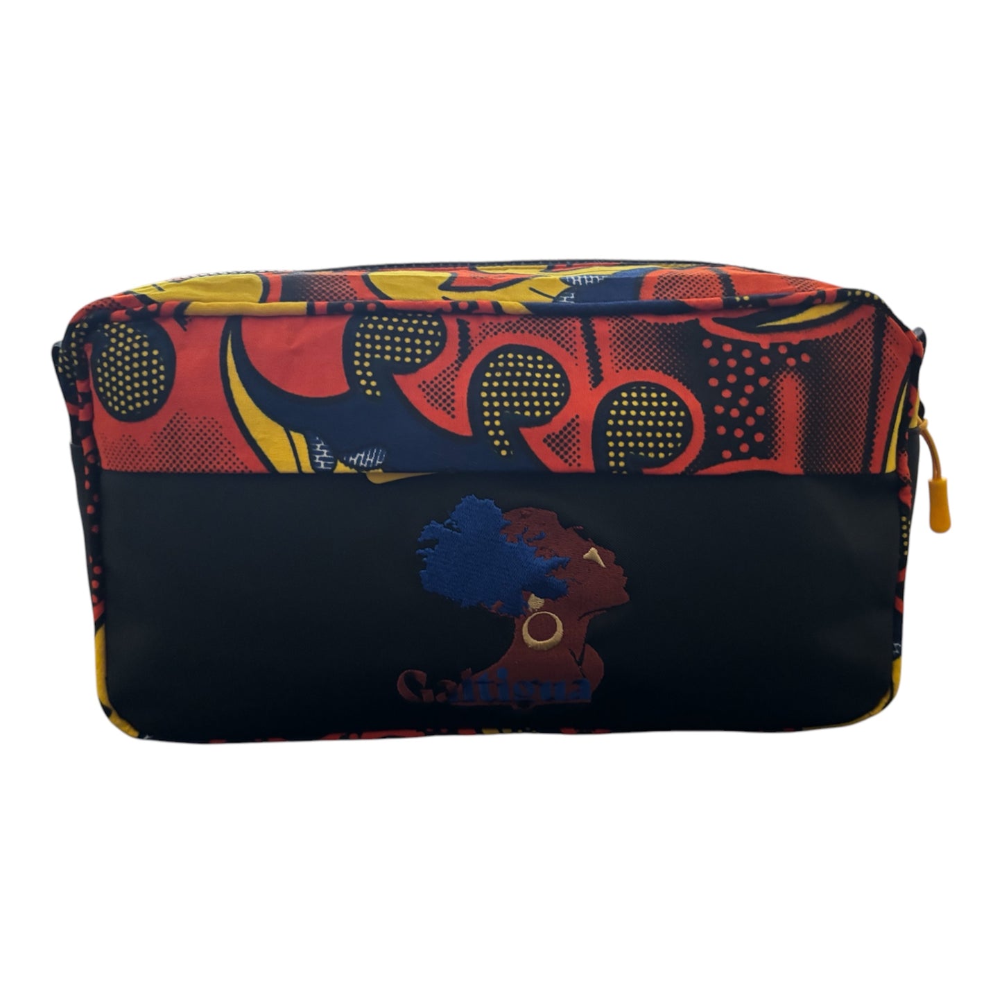 Afia Wash Bag, Zumba African Print with embroidered logo on the front panel to contrast the African Zumba print.