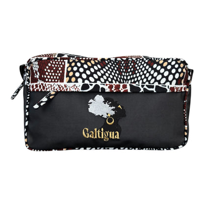 Afia Wash Bag, Safari African Print  with  embroidered logo on the front panel to contrast the African safari print.